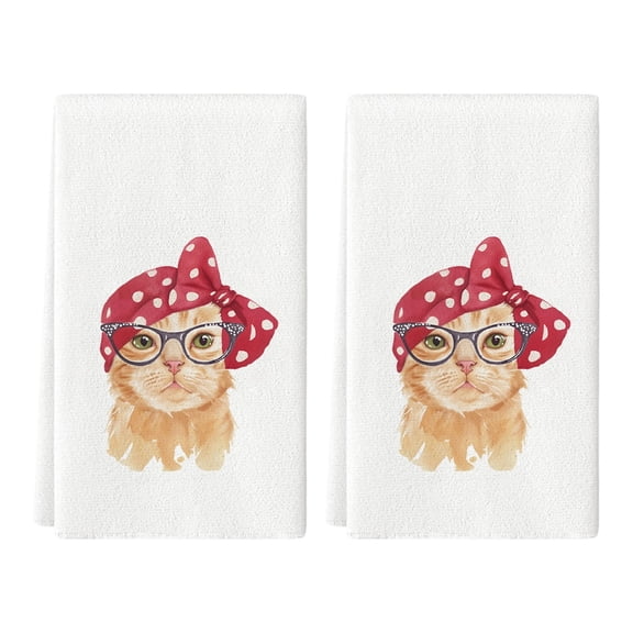 2 Piece Cartoon Cats Design Kitchen Hand Towel Super Soft Microfiber Cleaning Dishcloth For Dishes Utensils Drying