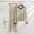 thumbnail image 1 of 2 Piece Casual Blouses for Women Knit Outfits Sets Pullover Comfy Loose Hight Waist Pants Work Office Suits Lounge Sets (S, White), 1 of 4