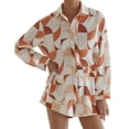 thumbnail image 1 of 2 Piece Casual Outfits Long Sleeve Button Down Shirt And Shorts Sweatsuit Sets, 1 of 5