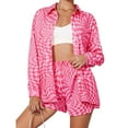 thumbnail image 1 of 2 Piece Casual Outfits Long Sleeve Button Down Shirt And Shorts Sweatsuit Sets, 1 of 5