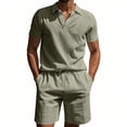 thumbnail image 1 of 2 Piece Casual Outfits for Men Linen Short Sleeve Button Down Polo Shirts and Shorts Set Lapel Collar Drawstring Sets Lightweight Summer Vacation Walking Athletic Activewear,Camouflage Green 3XL, 1 of 4