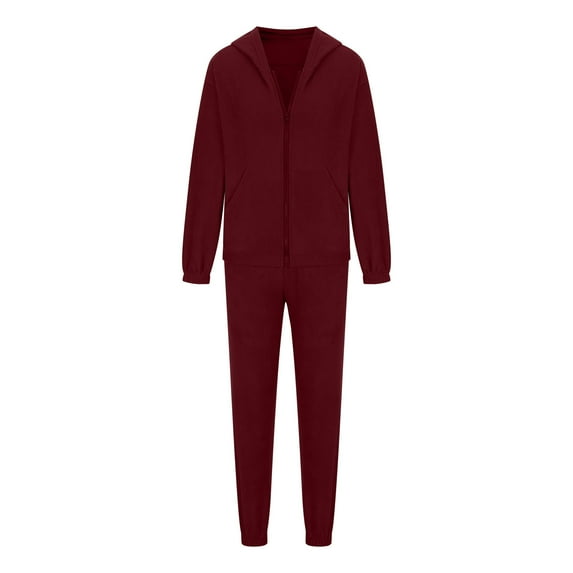 2 Piece Casual Outfits for Women Fuzzy Fleece Zip up Hoodies Sweatshirt Sweatpants Fall Loose Sport Sweatsuits Set, Wine, M