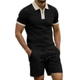 thumbnail image 1 of 2 Piece Casual Set for Men Knit Quarter Button Shirt with Shorts Half Zip Collared Top Drawstring Shorts Summer Matching Tracksuit L, 1 of 5