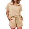 thumbnail image 1 of 2 Piece Casual Sets Short Sleeve Half Zipper Sweatshirt and Shorts Sweatpants Matching Sweatsets, 1 of 6