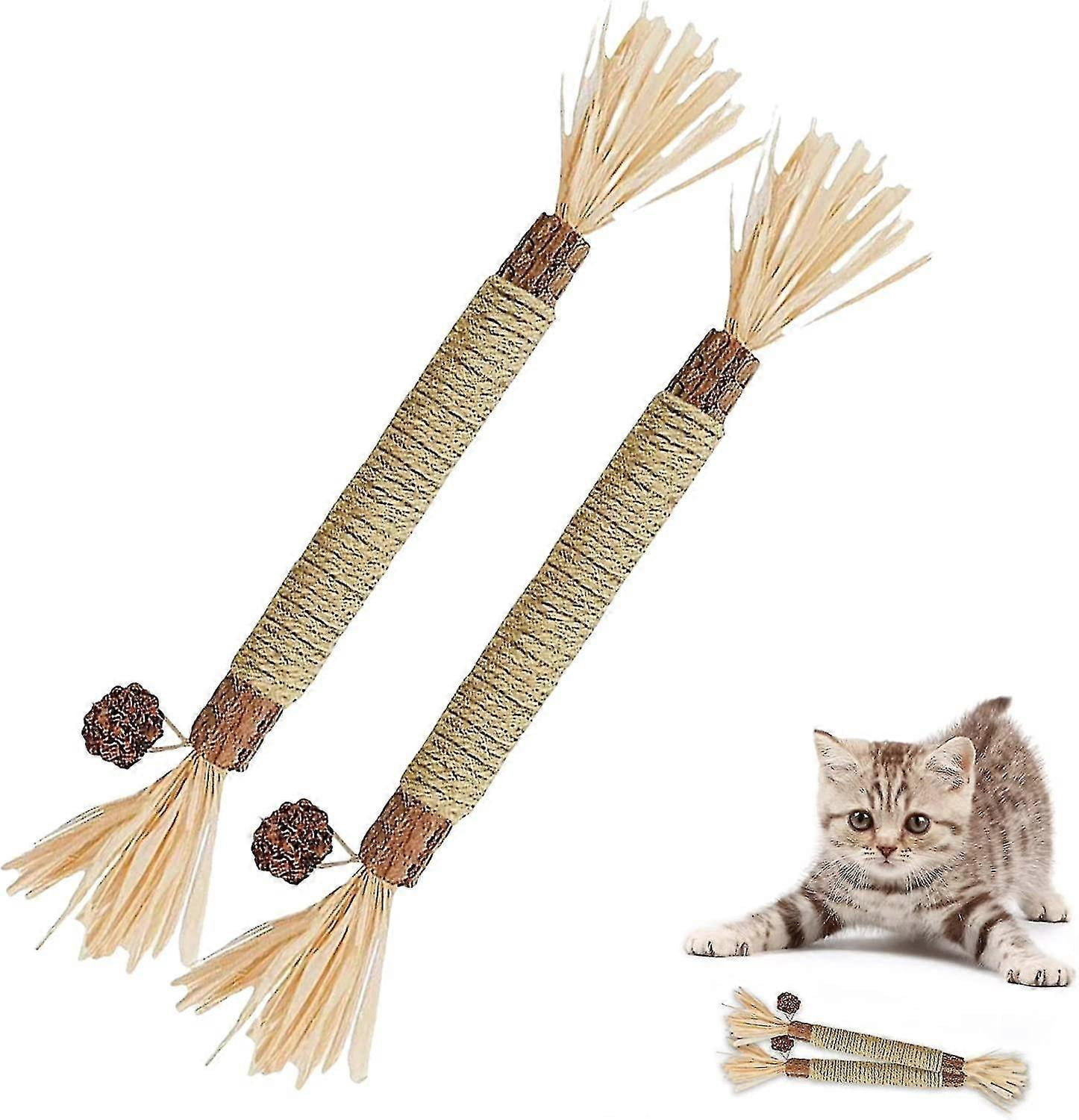 2-Piece Catnip Chewing Sticks for Cats, Natural Cat Grass Tooth Cleaning Toys
