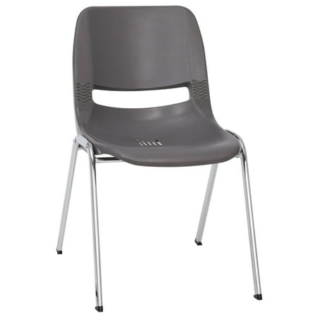 2 Piece Chairs, Gray Plasti Frame, Curved Back, Cut Out Design