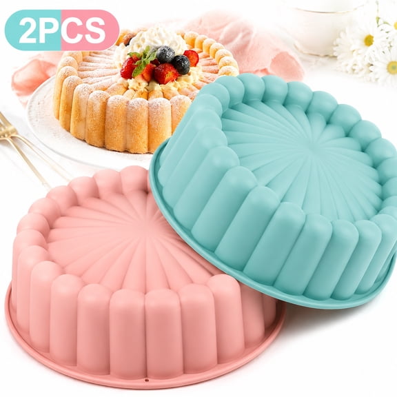 2-Piece Charlotte Cake Pan Set, 8-Inch Nonstick Round Cake Pan , Silicone Baking Mold for Cheesecake, Chocolate Cake, Rainbow Cake, Brownies, Tarts, and Pies (Blue and Pink)
