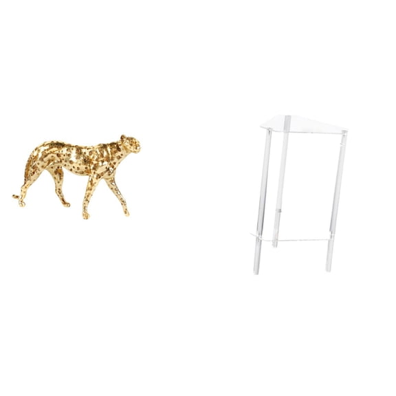 2 Piece Cheetah Figurine Acrylic Side Table Modern Sculpture Unique Resin Material for Living Room Office Bedroom Decor
