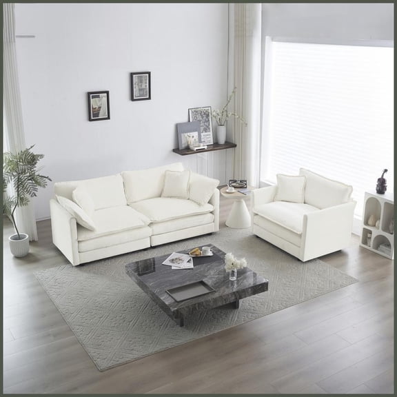 2-Piece Chenille Loveseat & Chair Set  Modern Living Room Furniture with Solid Wood Frame & Flexible Styling