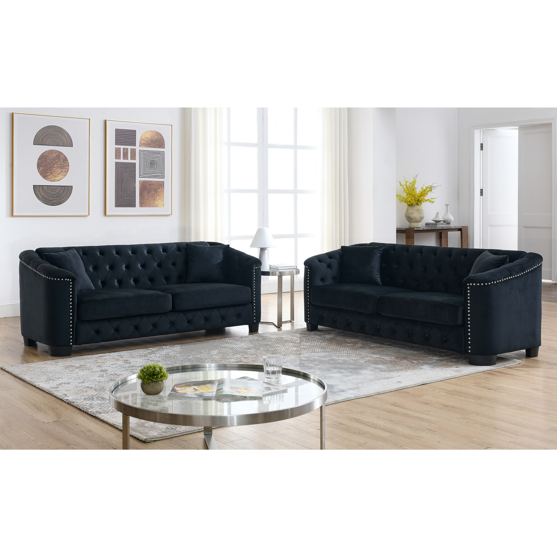 2 Piece Chesterfield Velvet Sofa Set, 3+3 Seater Combination Couch Set ...