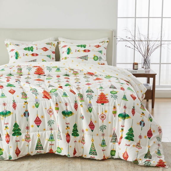 2-Piece Christmas Down Alternative Comfort Set with Shams (Twin/Twin XL, Twinkling Ornaments)