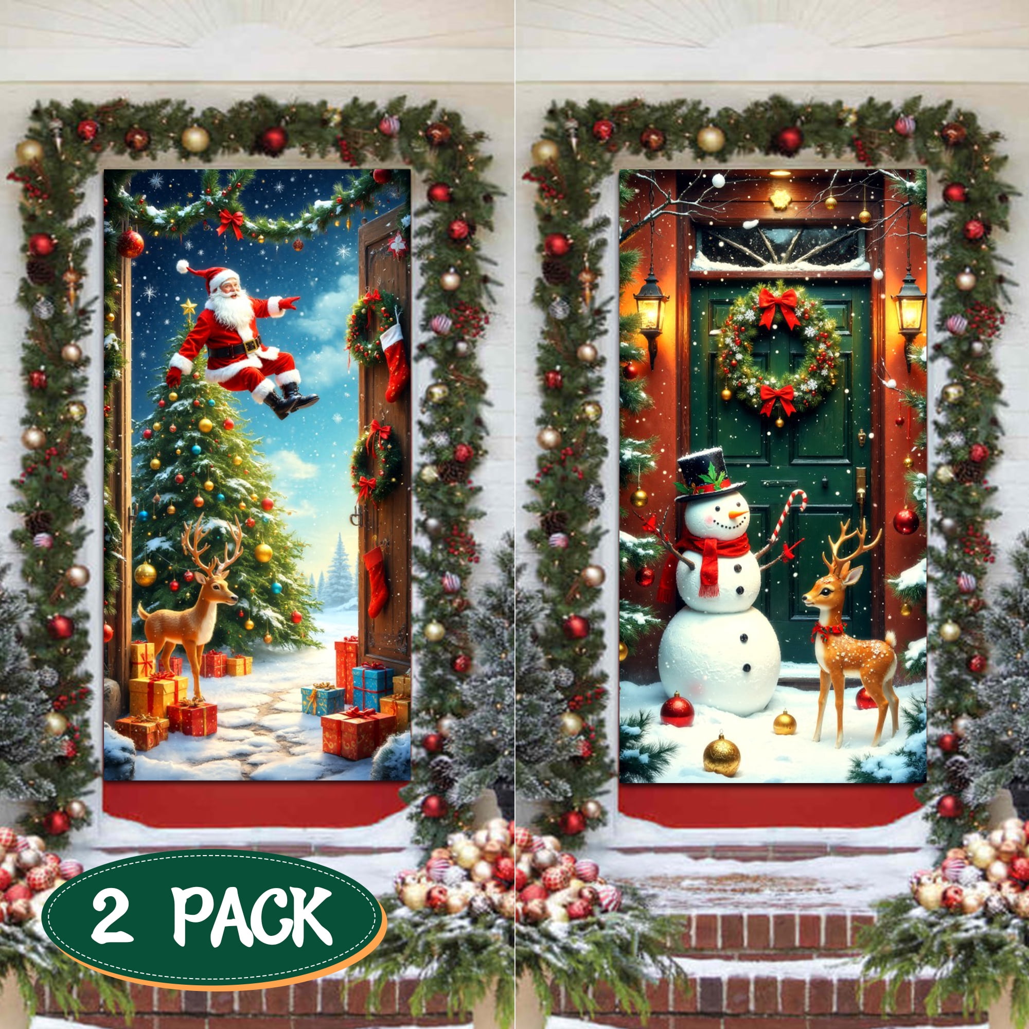 2 Piece Christmas Front Door Cover Welcome Holiday Party Decoration 71 ...