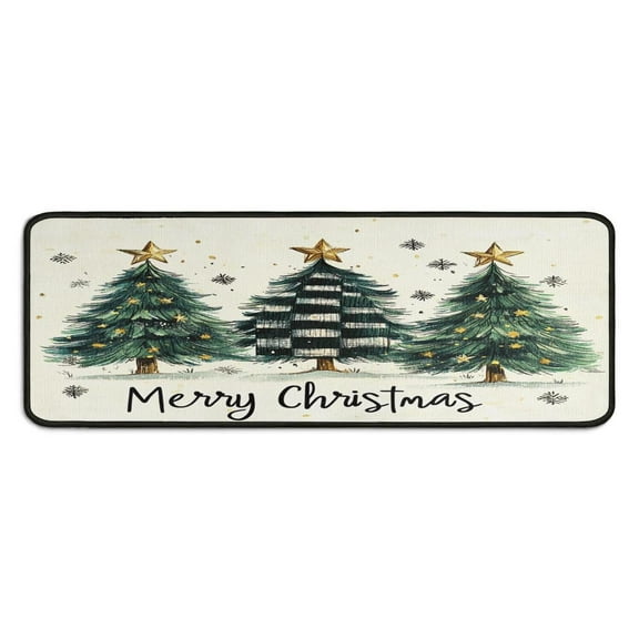 2 Piece Christmas Plaid Kitchen Rug Sets Christmas Snowflake Gnomes Short Kitchen Floor Mat Absobent Rugs for Kitchen Floorfor Cook Home Decor (47x17+30x17 Inches)
