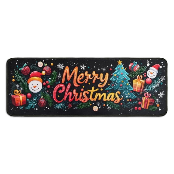 2 Piece Christmas Plaid Kitchen Rug Sets Colorful Balls Pine Trees Snowflake Kitchen Mats for Floor Non Skid Kitchen Floor Matfor Farmhouse Door (47x17+30x17 Inches)