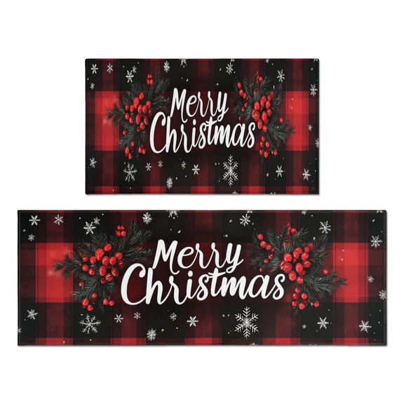 2 Piece Christmas Plaid Kitchen Rug Sets Let it Snow Holiday Winter, Kitchen Floor Mat Anti Fatigue Kitchen Floor Matfor Cook Home Decor (47x17+30x17 inches)