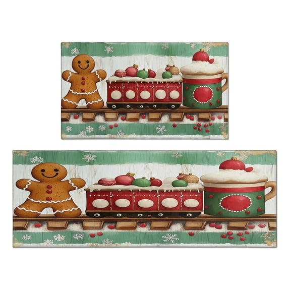 2 Piece Christmas Plaid Kitchen Rug Sets Merry Christmas ( Kitchen Runner Absobent Kitchen Floor Matfor Outdoor Bedroom (47x17+30x17 inches)