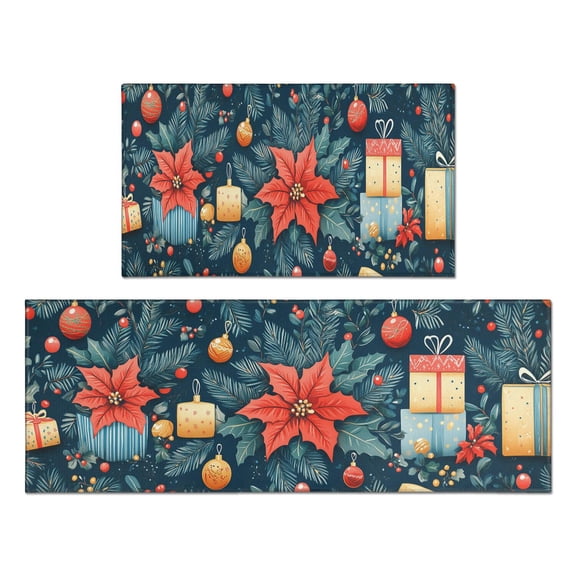 2 Piece Christmas Plaid Kitchen Rug Sets Pine Christmas Tree Kitchen Floor Mat Non Slip Kitchen Floor Matfor Farmhouse Door (47x17+30x17 inches)