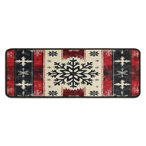 2 Piece Christmas Plaid Kitchen Rug Sets Rustic Farmhouse Triangle Tree Kitchen Mats for Floor Anti Fatigue Kitchen Floor Matfor Outdoor Bedroom (47x17+30x17 Inches)
