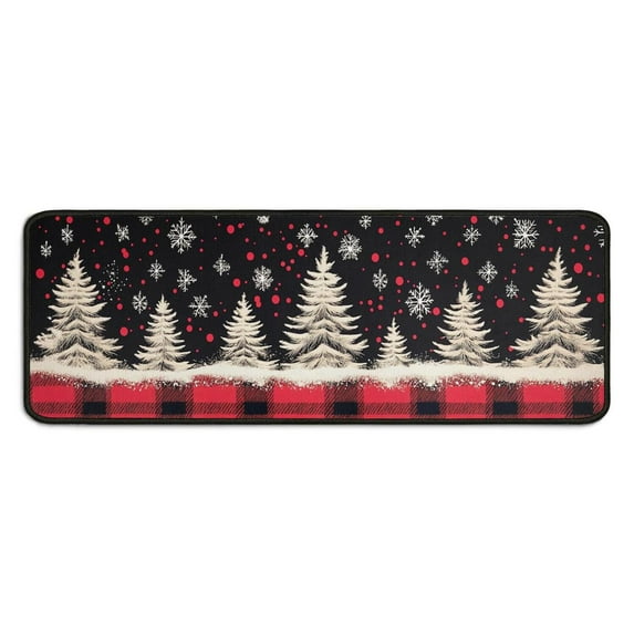 2 Piece Christmas Plaid Kitchen Rug Sets Welcome Christmas Snowflake Kitchen Floor Mat Non Skid Kitchen Rugs and Matsfor Farmhouse Door (47x17+30x17 Inches)
