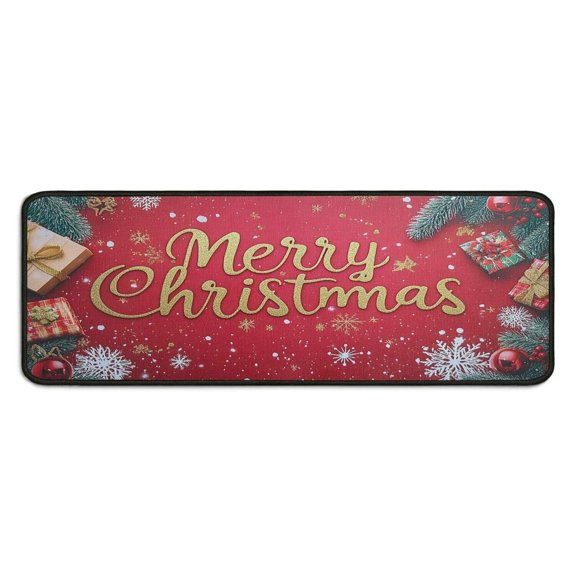 2 Piece Christmas Plaid Kitchen Rug Sets Welcome Christmas Snowflake Kitchen Runner Anti Fatigue Kitchen Rugs and Matsfor Outdoor Bedroom (47x17+30x17 Inches)