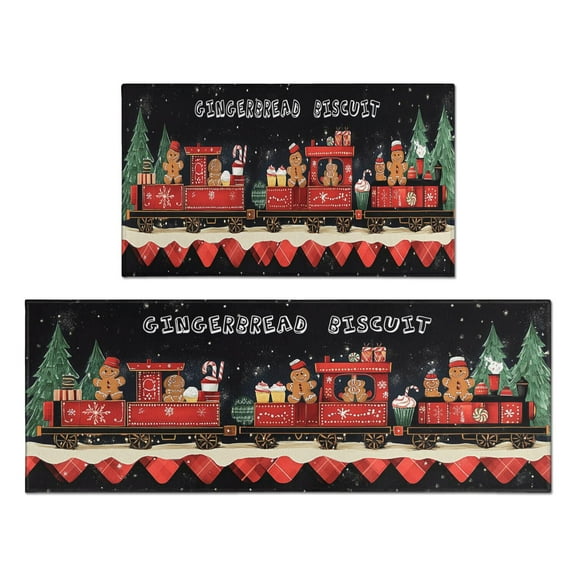 2 Piece Christmas Plaid Kitchen Rug Sets Winter Snowflake Funny Christmas Kitchen Runner Absobent Kitchen Floor Matfor Farmhouse Door (47x17+30x17 inches)