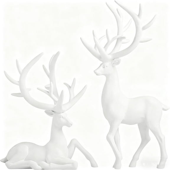 2-Piece Christmas Reindeer Ornament – Festive Resin Figurines for Holiday Tabletop Decor, Living Room, Mantel, or Office Decoration