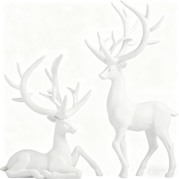 2-Piece Christmas Reindeer Ornament – Festive Resin Figurines for Holiday Tabletop Decor, Living Room, Mantel, or Office Decoration