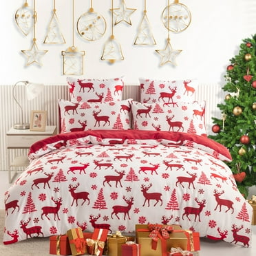 2 Piece Christmas Twin Duvet Cover Kids Adult White And Red Elk Print Bedding Sets Microfiber Comforter Covers