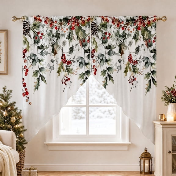 2-Piece Christmas Window Curtain Set, 2-Piece, Style E, Decorative Holiday Drapes for Living Room, Bedroom, Kitchen, Party and Seasonal Home Decor