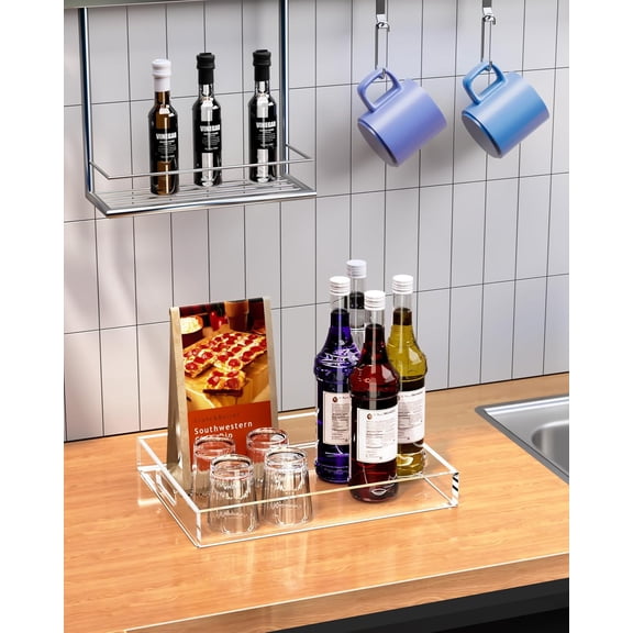 2-Piece Clear Acrylic Serving Tray Set, Nesting 16x12 & 15.4x11.9 Inch Non-Slip Scratch Resistant Trays, Multipurpose Organizer for Kitchen, Dining, Bathroom, Party Use and Gifting