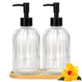 thumbnail image 1 of 2-Piece Clear Glass Soap Dispenser Set with Tray | Kitchen Dish Soap Dispenser, Bathroom Hand Soap Dispenser, Manual Pump Liquid Dispenser, Transparent, 1 of 9