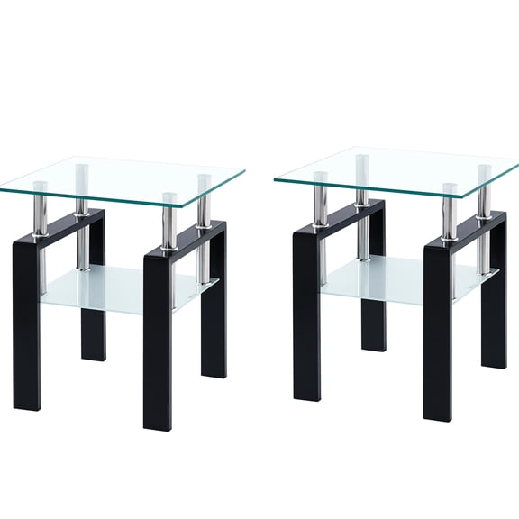 2-Piece Clear Tempered Glass Sofa Table | Enhances Room's Style | 8mm Top and 5mm Shelf Glass | Easy to Clean and Assemble