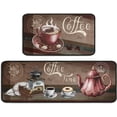 thumbnail image 1 of 2 Piece Coffee Kitchen Decor Rug Set, Home Kitchen Sink Rugs and Mats Non Skid Washable Absorbent Microfiber Kitchen Floor Carpet 17"x47"+17"x30", 1 of 5