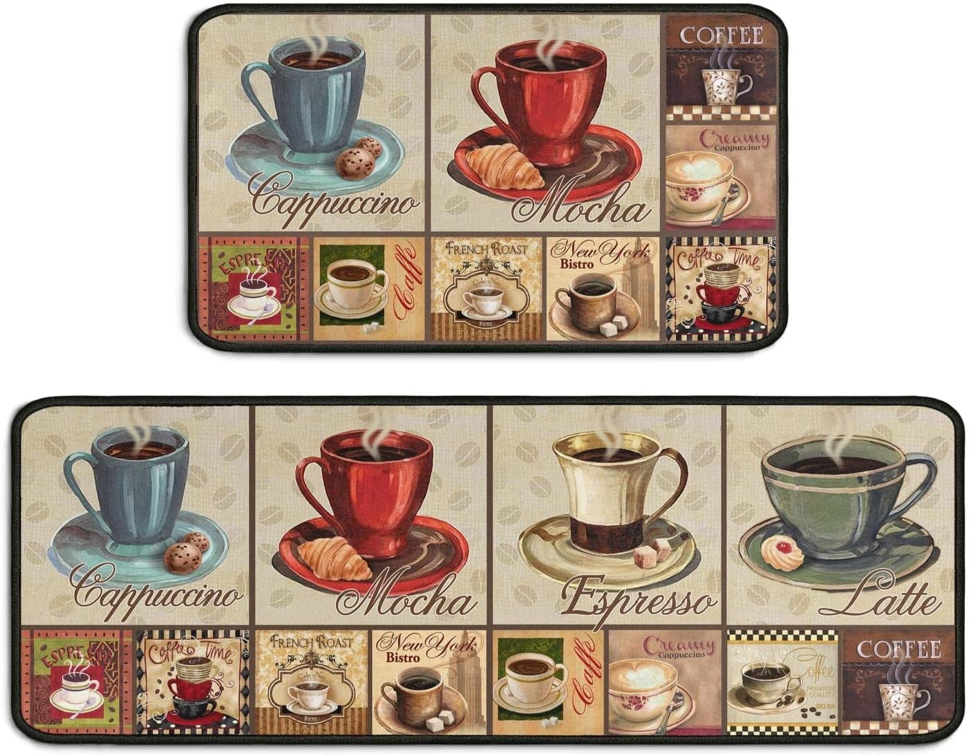 Waykingo 2 Piece Coffee Kitchen Decor Rug Set, Washable Microfiber Mats ...