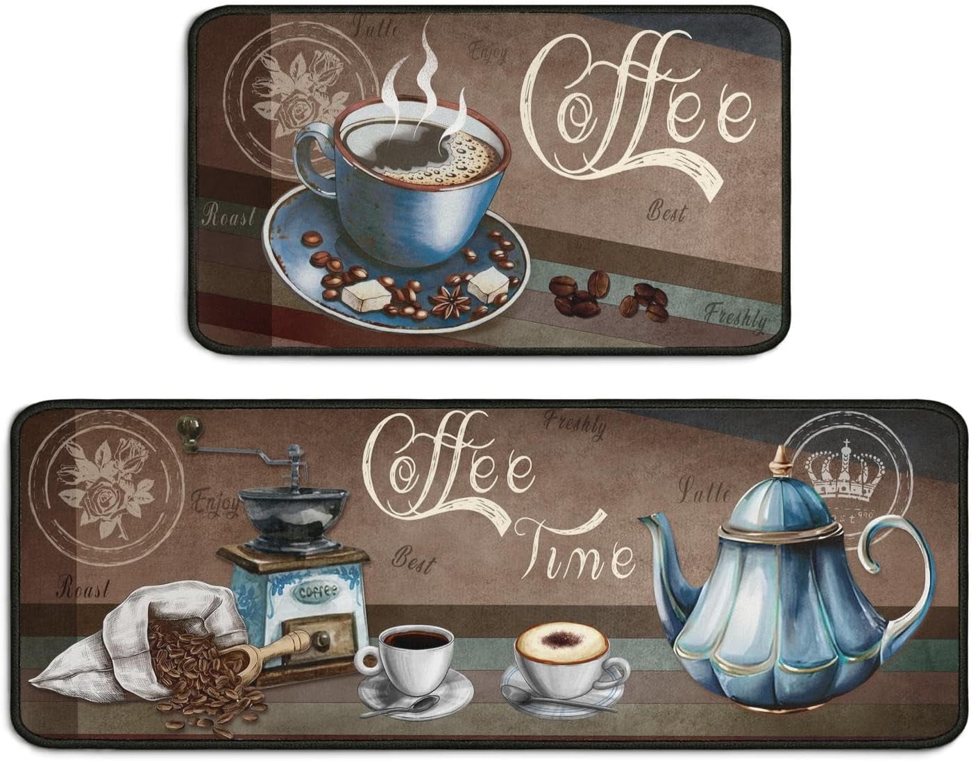 2 Piece Coffee Kitchen Decor Rugs Set, Farmhouse Country Kitchen Rugs