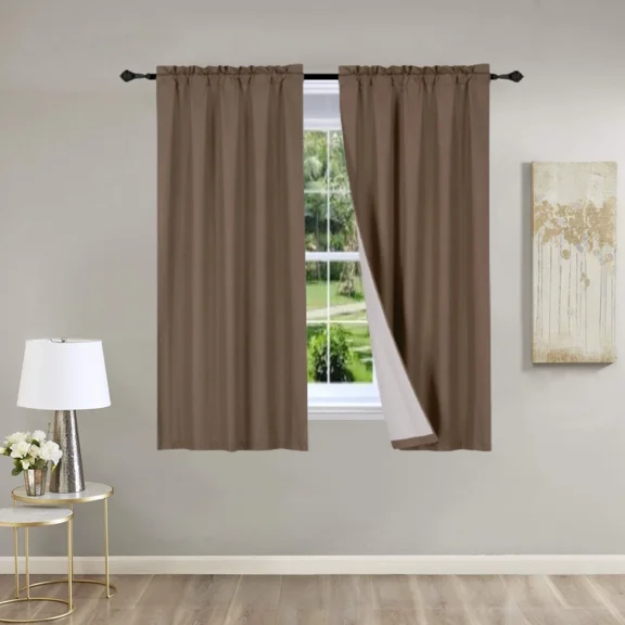 Gorgeous Home Linen 2PC Brown Coffee Solid Matte Color Window Lined Panel Curtain Rod Pocket 37" Width X 63" Length (each) Panel