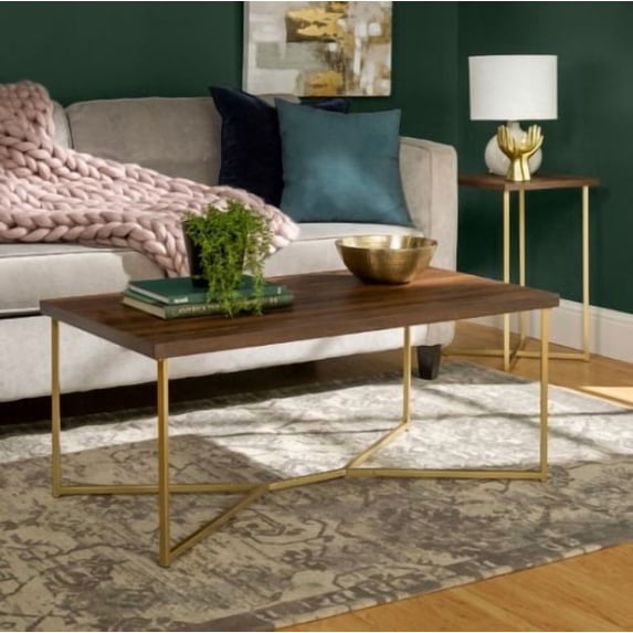 2-Piece Coffee Table Set - Dark Walnut and Gold