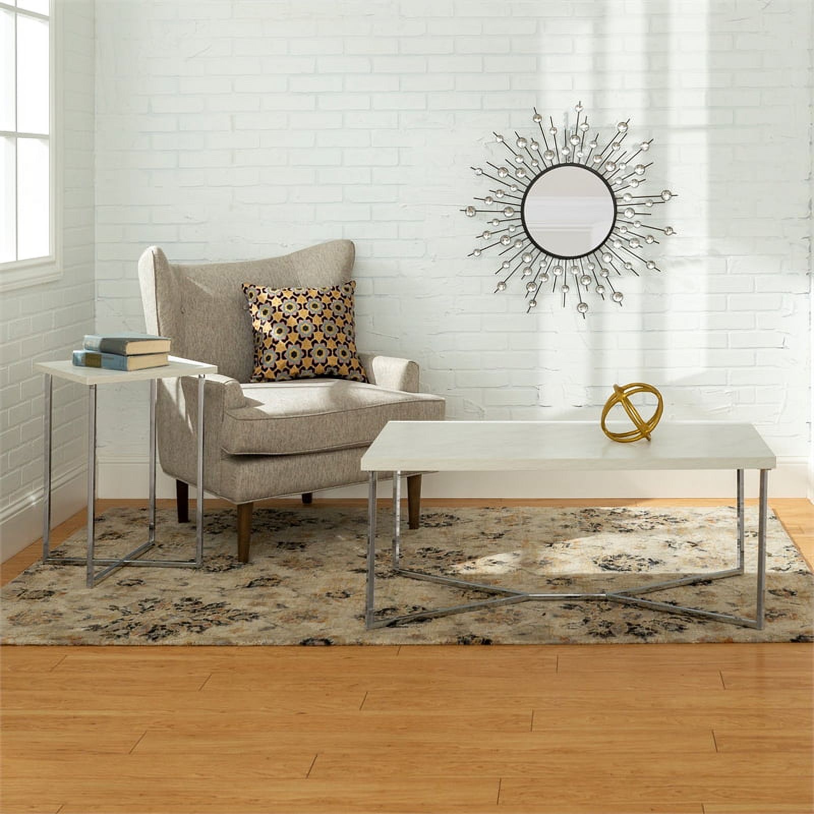 2-Piece Coffee Table Set - White Faux Marble and Chrome - image 1 of 2