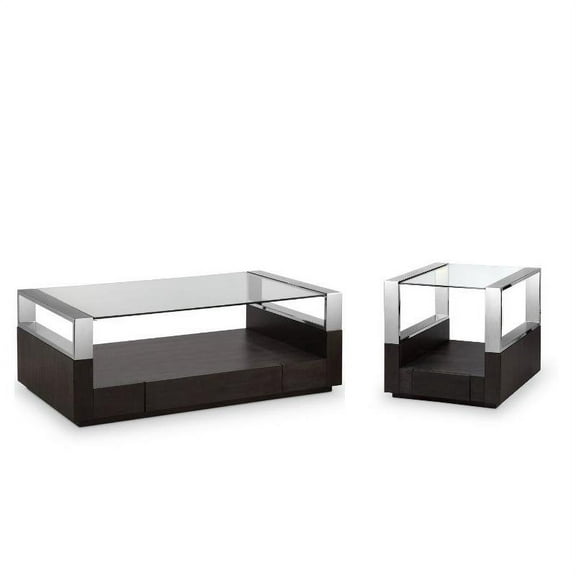 2 Piece Coffee and End Table Set in Graphite Glass