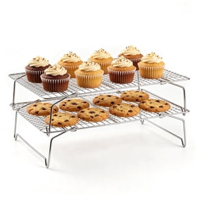 Vesteel 2-Tier Cooling Racks, Stainless Steel Stackable Grid Baking Racks, Collapsible Wire Racks for Cooking Grilling Roasting, Oven & Dishwasher Safe, 15’’ x 10’’