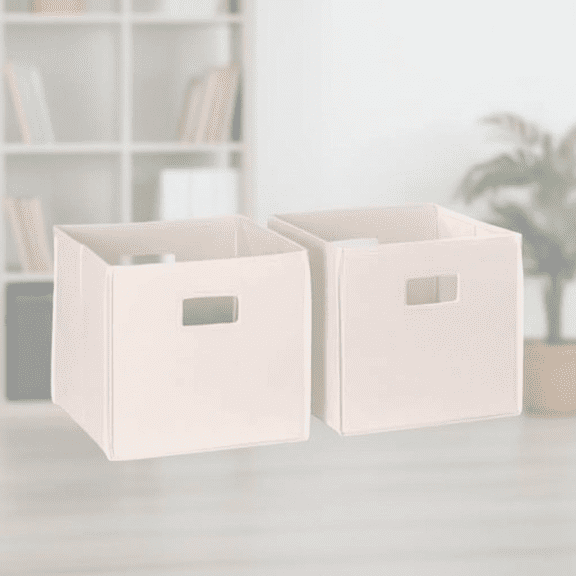 2-Piece Collapsible Fabric Storage Cubes with Handles for Kids' Playroom, Bedroom, and Closet Organization in Cream Color