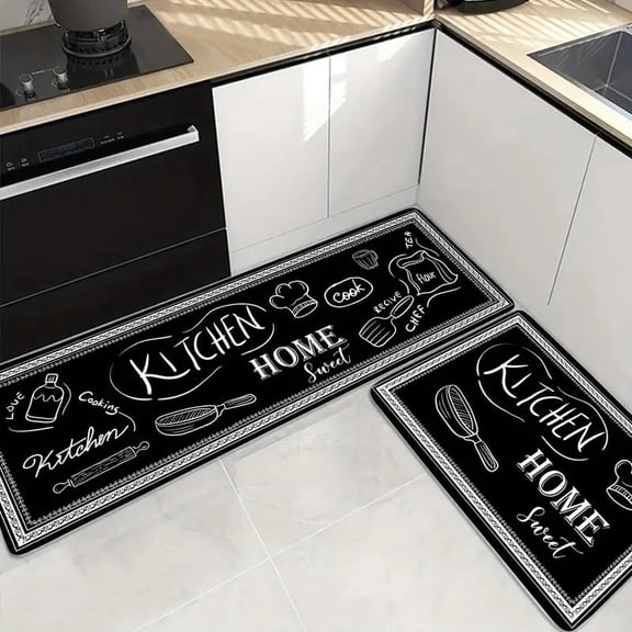 2 Piece Comfortable Kitchen Rugs(Large & Small Combo Set Total 2pcs), Rustic American Style Kitchen Floor Mats, Washable & Non-Slip Backing, Retro Letter Design for Home Kitchen Decor