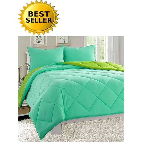 2-Piece Comforter Set - Wrinkle & Fade Resistant- Twin/Twin XL, Aqua/Lime