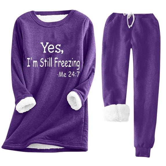 2 Piece Comfy Outfits Thermal Sets for Women Sherpa Fleece Lined Warm Underwear Suits, Loungewear Freezing Pant Set (3X-Large, Purple)