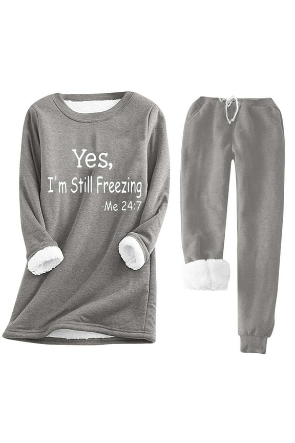 2 Piece Comfy Outfits Thermal Sets for Women Sherpa Fleece Lined Warm Underwear Suits, Loungewear Freezing Pant Set (X-Large, Gray)