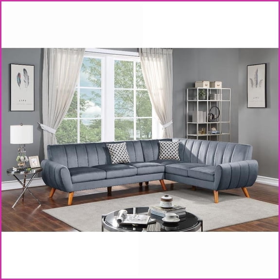 2-Piece Contemporary Dark Gray Velvet Sectional Sofa Set – Plush Cushions, Included Pillows for Living Room | Round Arms