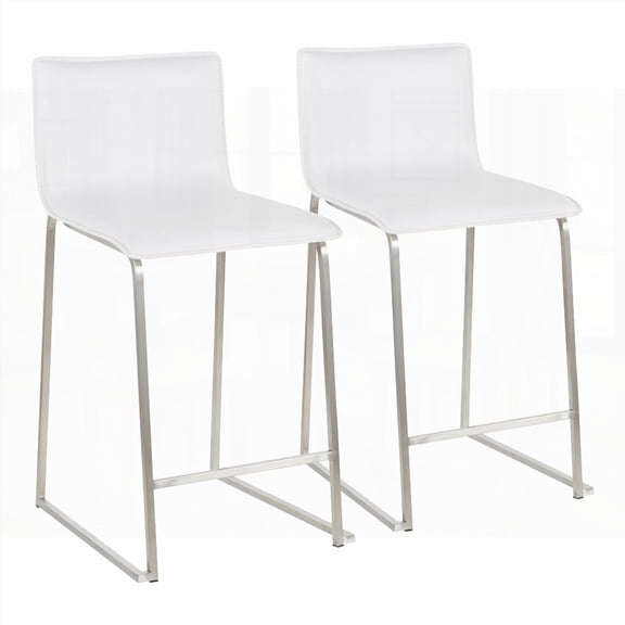 2-Piece Contemporary Dining Chairs in Brushed Stainless Steel & White Faux Leather - Set for Kitchen & Dining.