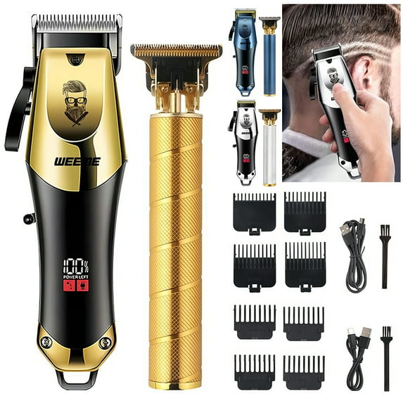 2-Piece Cordless Men's Hair Clipper Kit - USB Rechargeable, LED Display, 8 Guide Combs, Washable, 150/90min Runtime for Home/Barber Shop Grooming