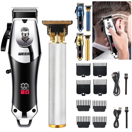 2-Piece Cordless Men's Hair Clipper Kit - USB Rechargeable, LED Display, 8 Guide Combs, Washable, 150/90min Runtime for Home/Barber Shop Grooming