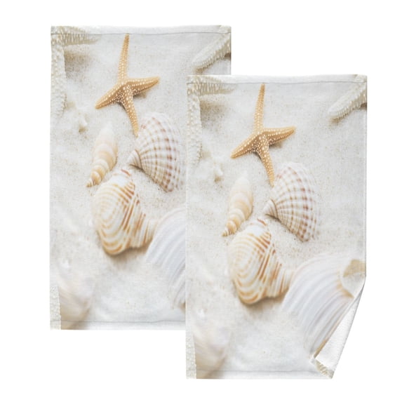 2 Piece Cotton Hand Bath Towels Face Towel, 16x28 Inches Towel Set for Bathroom, Hand, Kitchen, Cleaning Seashells and Starfish